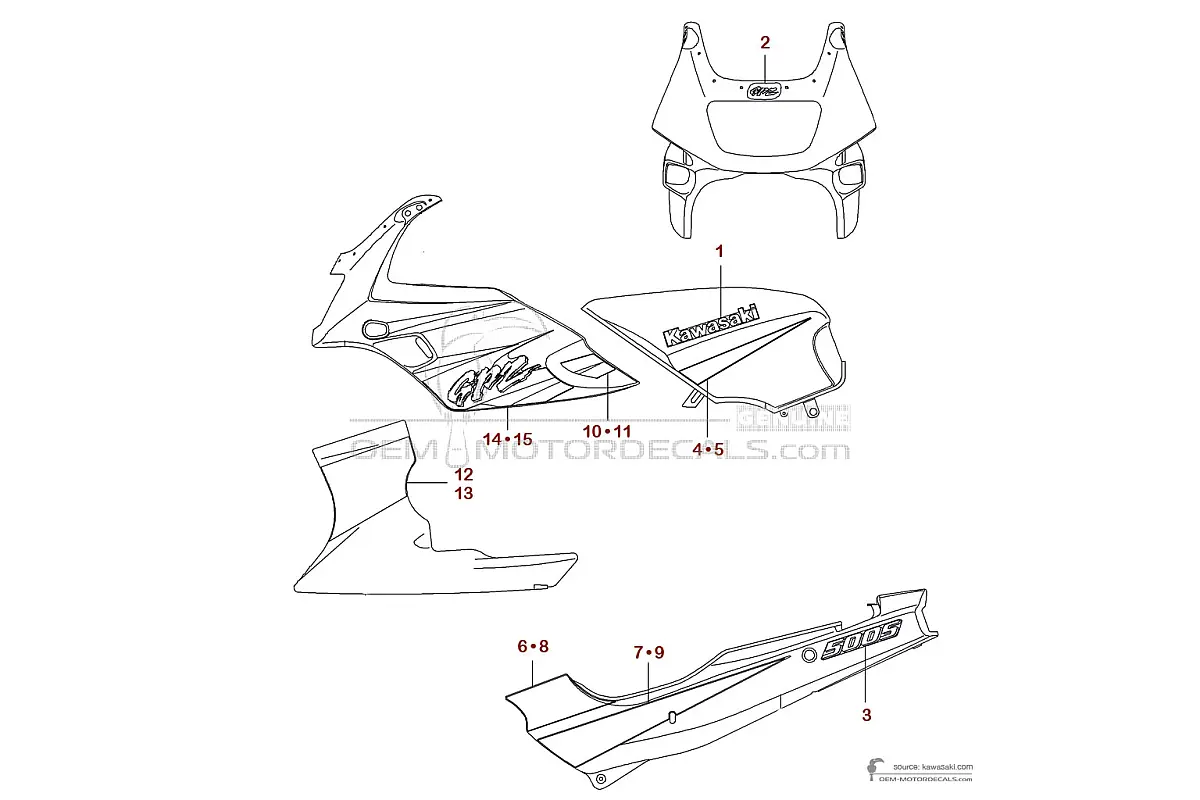 Pegatinas para Kawasaki GPZ500S 2002 - Plata • Kawasaki Pegatinas OEM