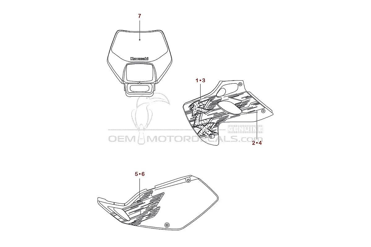 Stickers voor Kawasaki KLX250 1995 - Groen • Kawasaki OEM Stickers