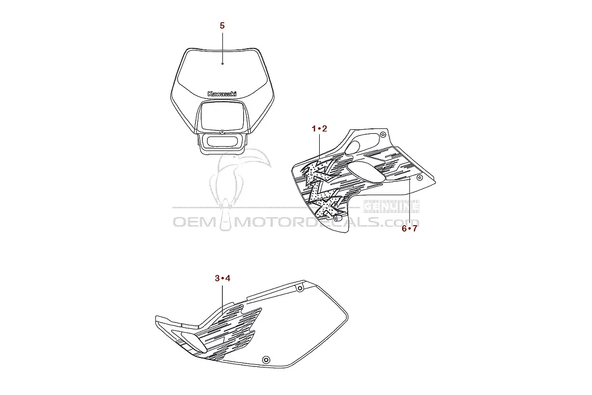 Stickers voor Kawasaki KLX250 1995 - Wit • Kawasaki OEM Stickers