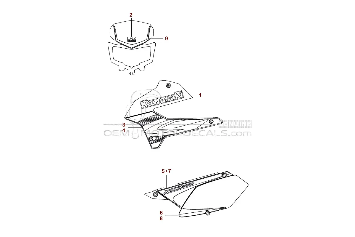 Autocollants pour Kawasaki KLX250 2009 - Vert • Kawasaki Autocollants OEM