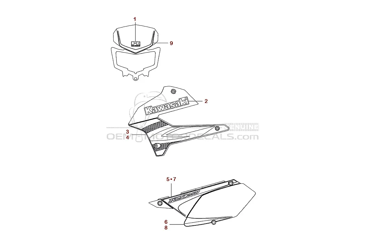 Naklejki do Kawasaki KLX250 2009 - Ebony • Kawasaki Naklejki OEM