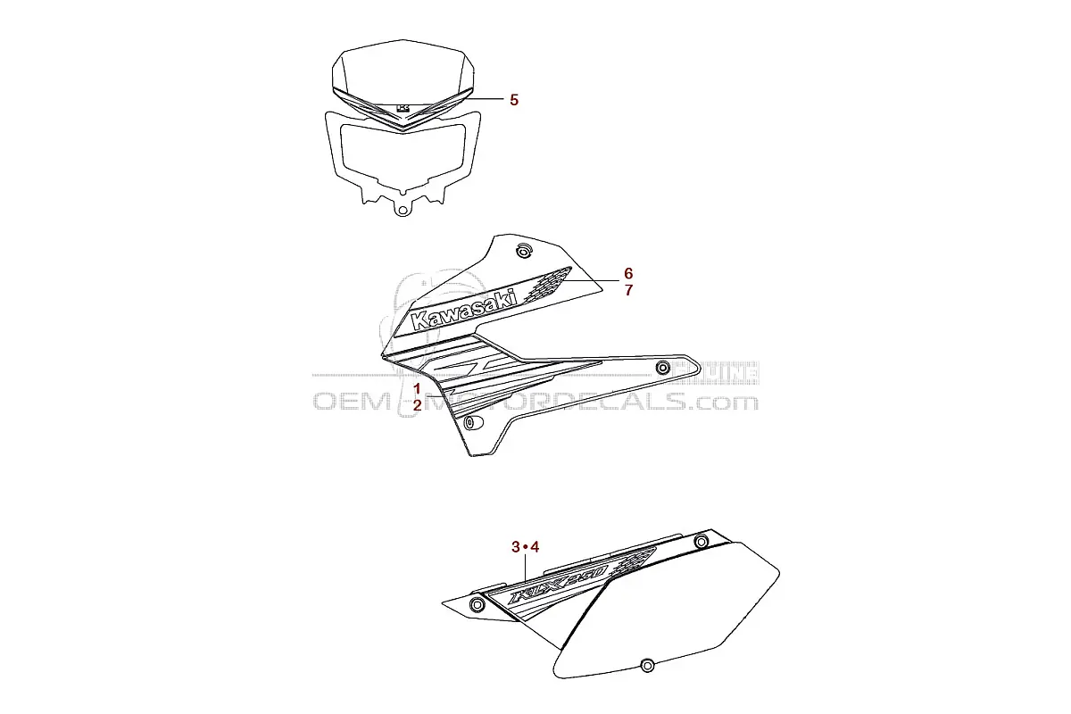 Adesivi per Kawasaki KLX250 2012 - Rosso • Kawasaki Adesivi OEM