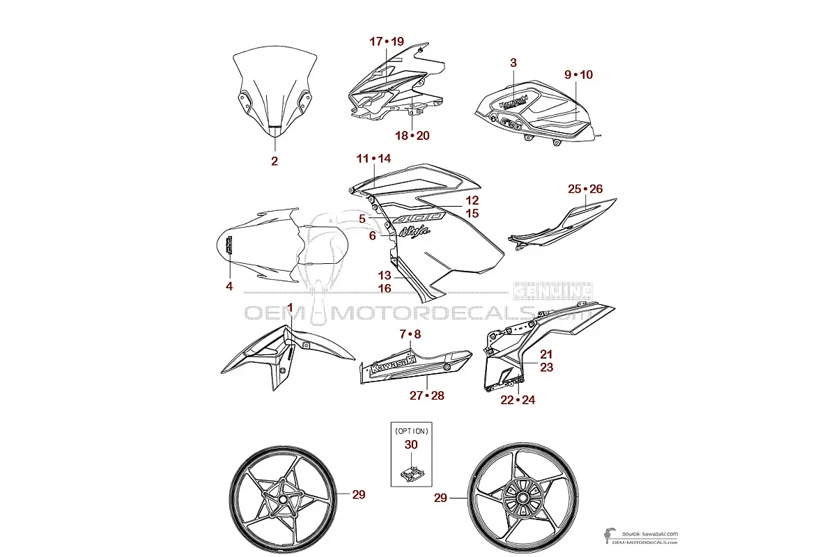 Naklejki do Kawasaki NINJA 400 2021 - Zielony • Kawasaki Naklejki OEM