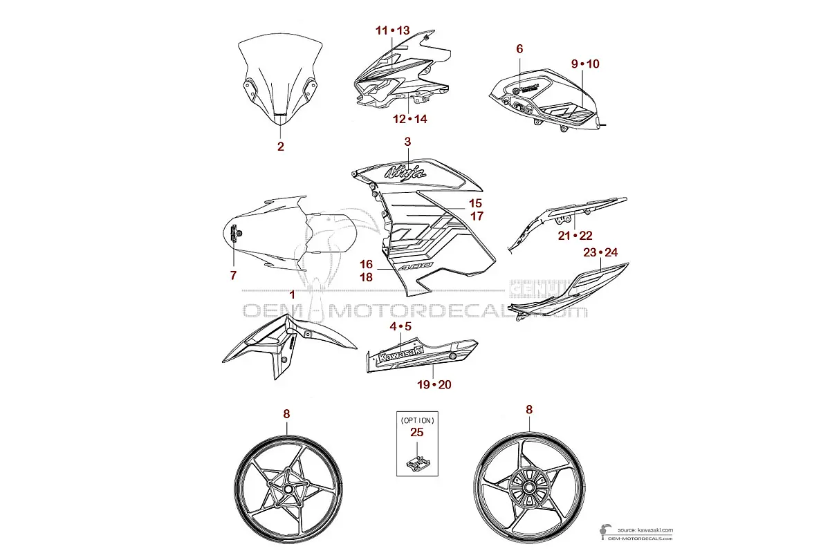 Stickers voor Kawasaki NINJA 400 2023 - Groen Zwart • Kawasaki OEM Stickers
