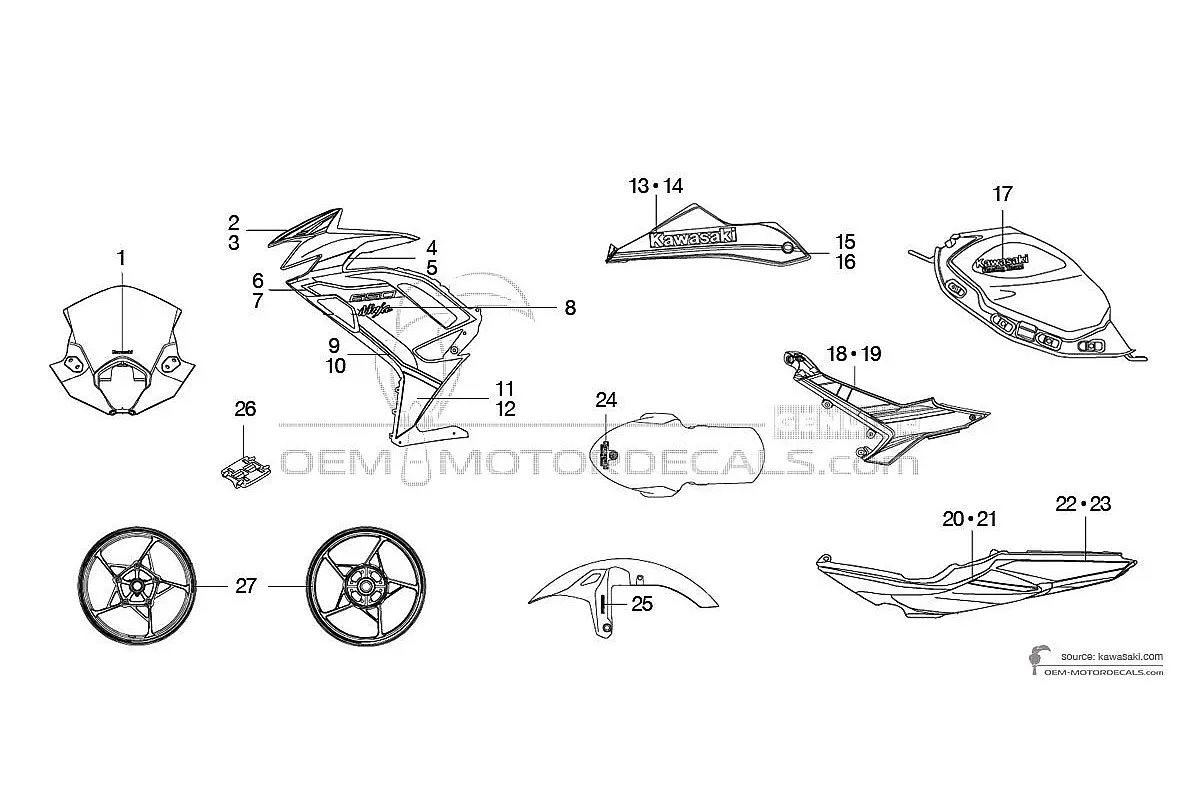 Adesivi per Kawasaki NINJA 650 2021 - Verde Nero • Kawasaki Adesivi OEM