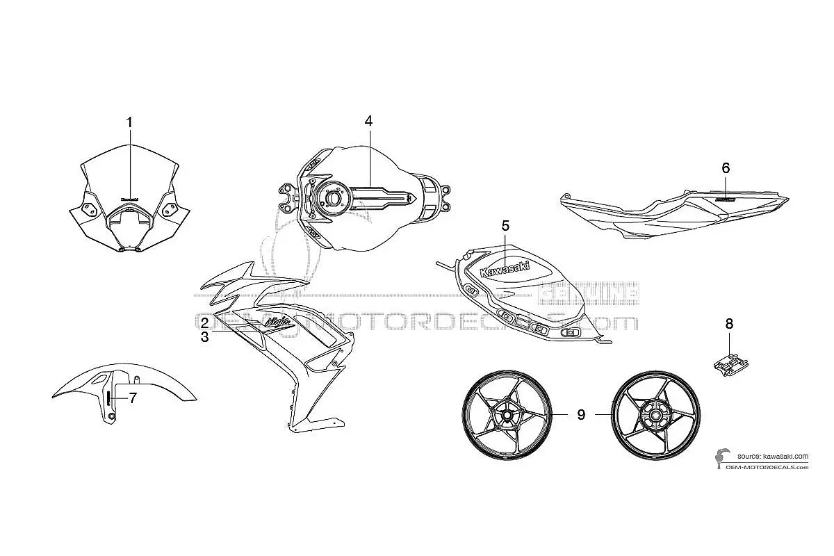 Autocollants pour Kawasaki NINJA 650 2022 - Gris • Kawasaki Autocollants OEM