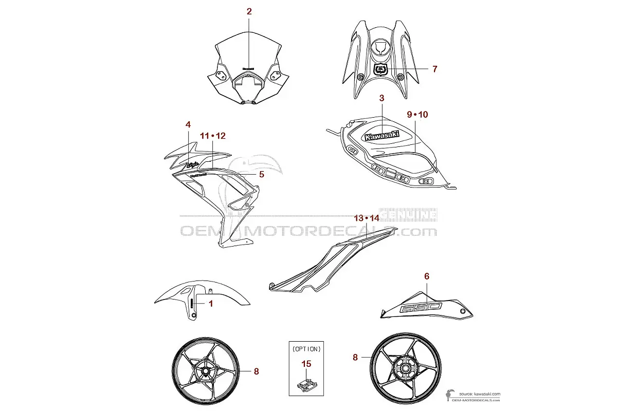Decals for Kawasaki NINJA 650 Anniversary Edition 2024 - Red • Kawasaki OEM Decals