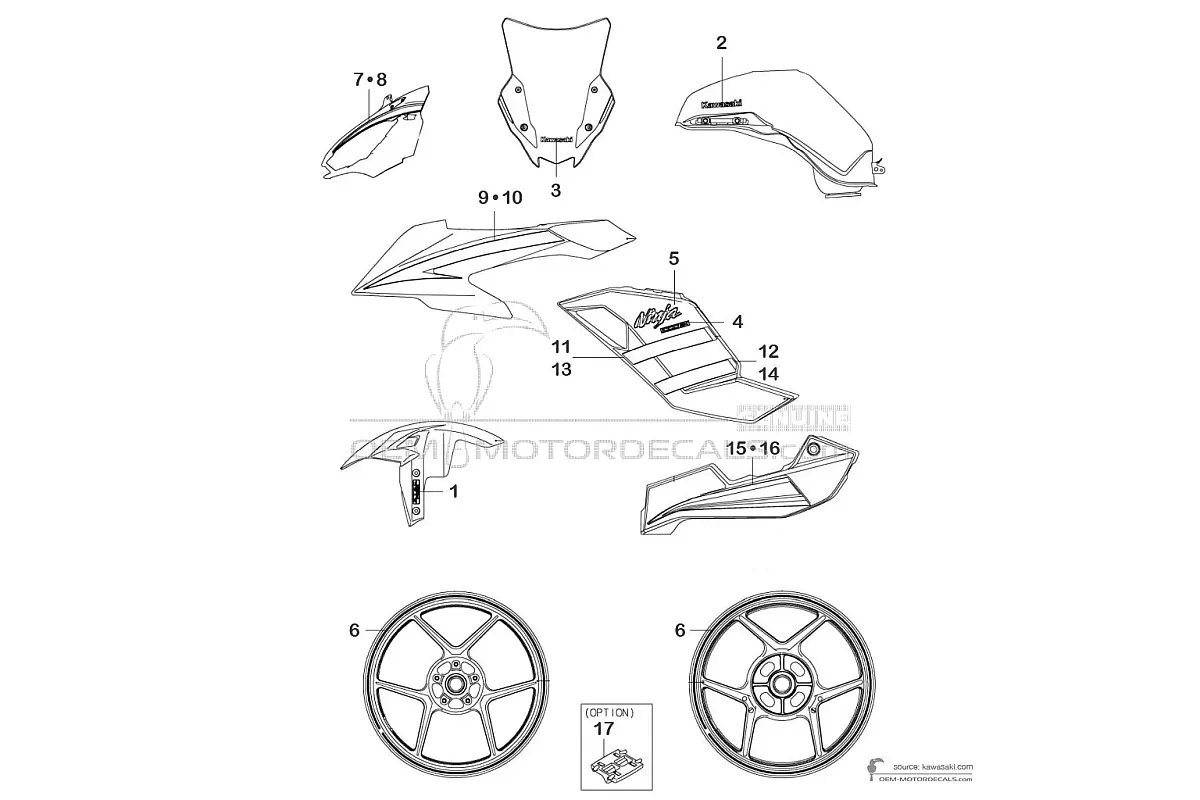Pegatinas para Kawasaki NINJA 1000SX 2020 - Negro • Kawasaki Pegatinas OEM