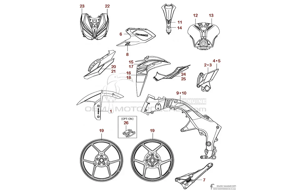 Aufkleber für Kawasaki Z1000R 2018 - Grau • Kawasaki OEM-Aufkleber