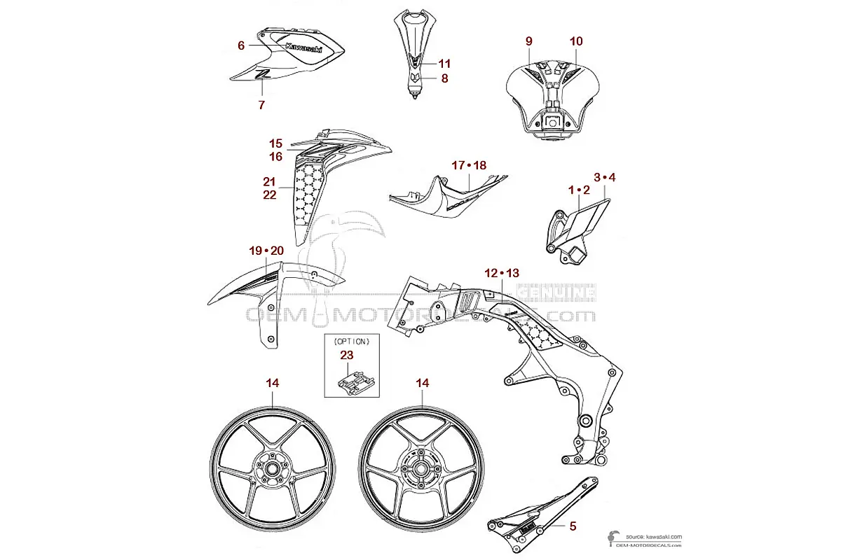 Pegatinas para Kawasaki Z1000R 2019 - Negro • Kawasaki Pegatinas OEM