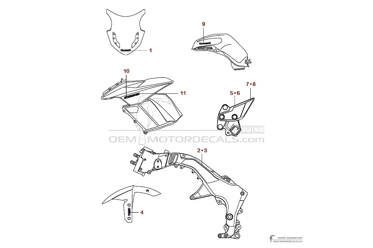 Pegatinas para Kawasaki Z1000SX 2015 - Rojo • Kawasaki Pegatinas OEM