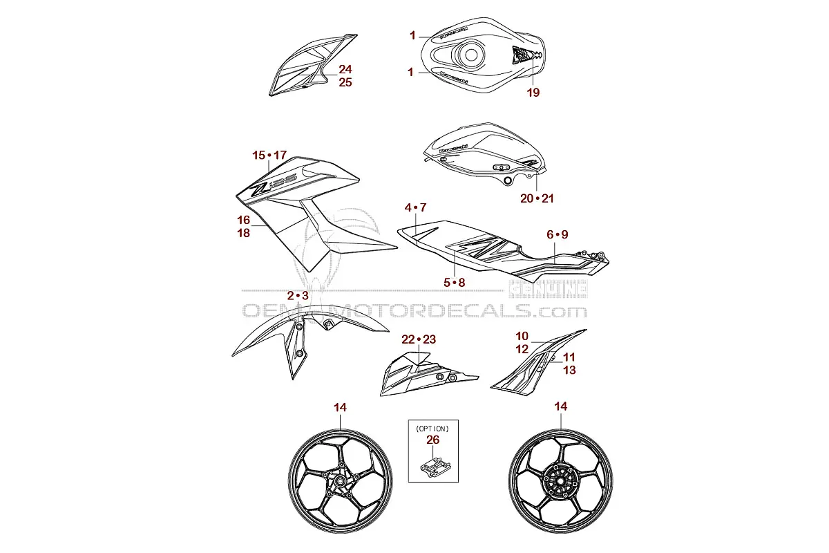 Autocollants pour Kawasaki Z125 2019 - Vert Noir • Kawasaki Autocollants OEM