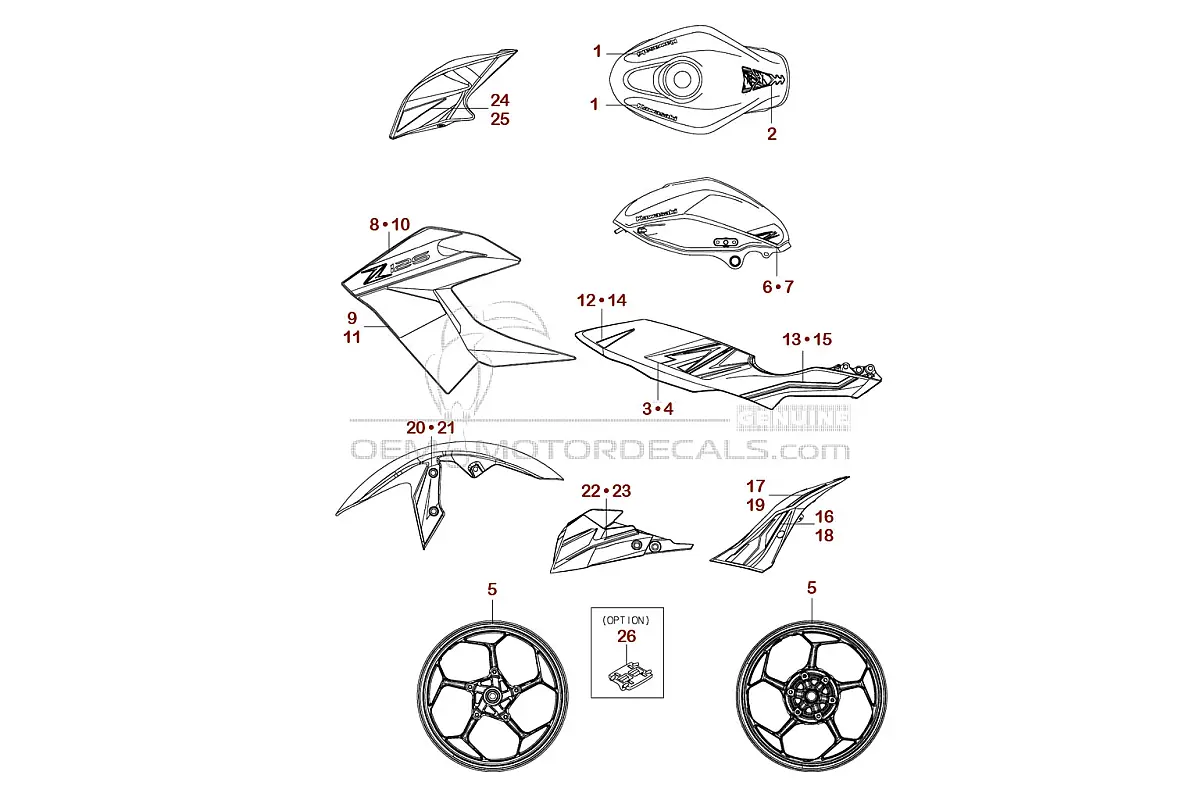 Pegatinas para Kawasaki Z125 2020 - Negro • Kawasaki Pegatinas OEM