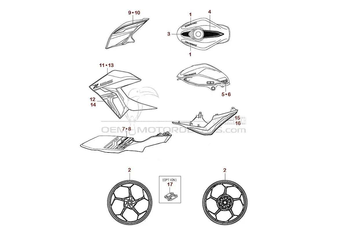 Aufkleber für Kawasaki Z125 2023 - Grau • Kawasaki OEM-Aufkleber