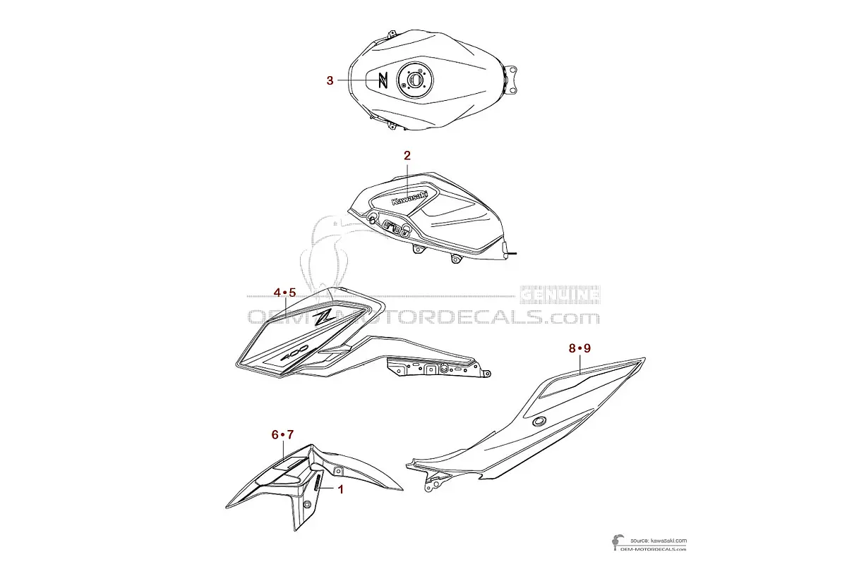 Autocollants pour Kawasaki Z400 2023 - Vert • Kawasaki Autocollants OEM