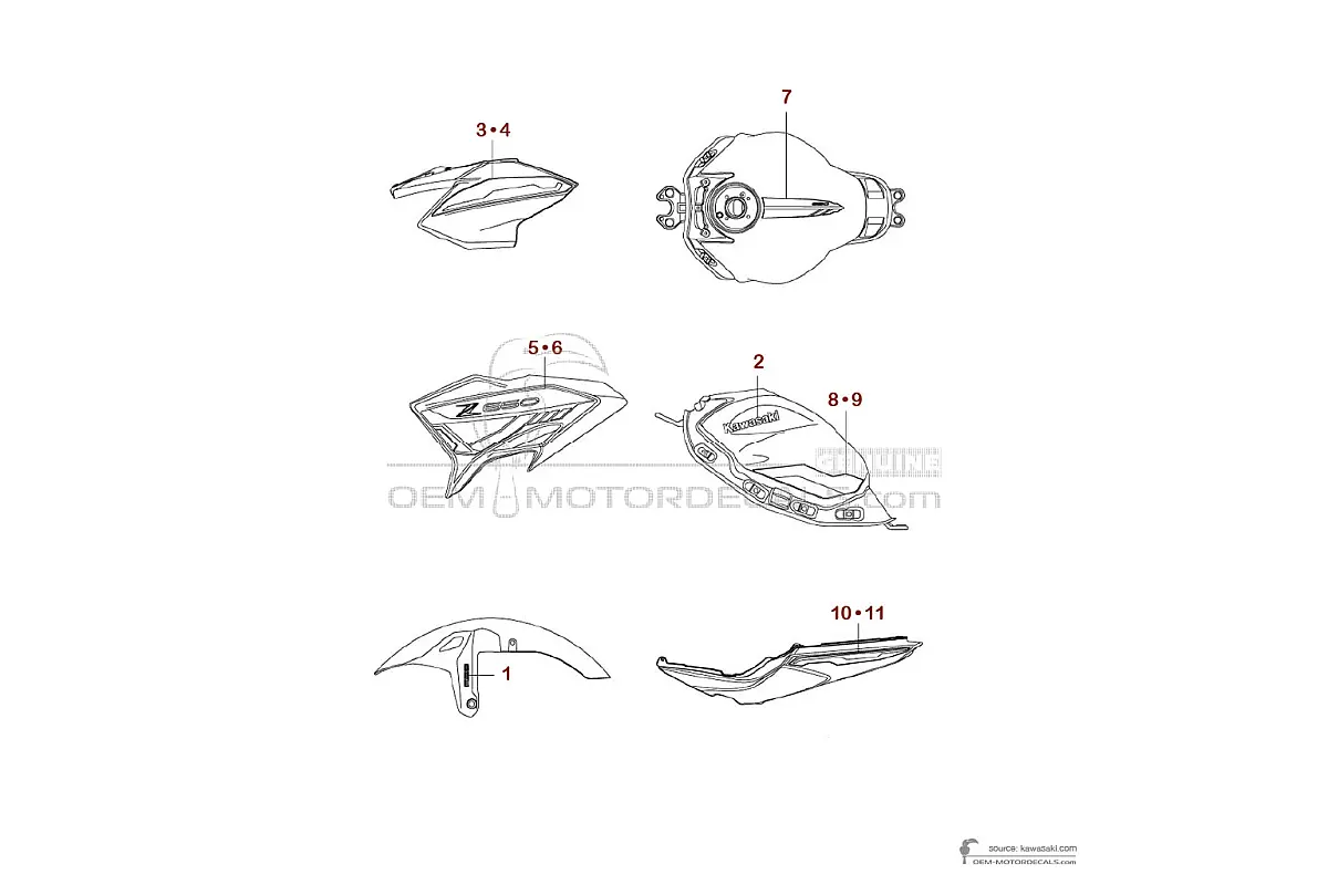 Pegatinas para Kawasaki Z650 2024 - Negro Rojo • Kawasaki Pegatinas OEM
