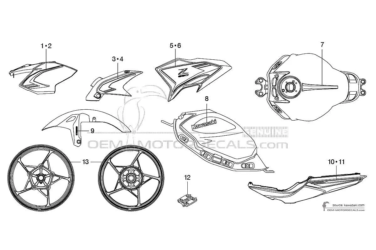 Autocollants pour Kawasaki Z650 2022 - Noir • Kawasaki Autocollants OEM