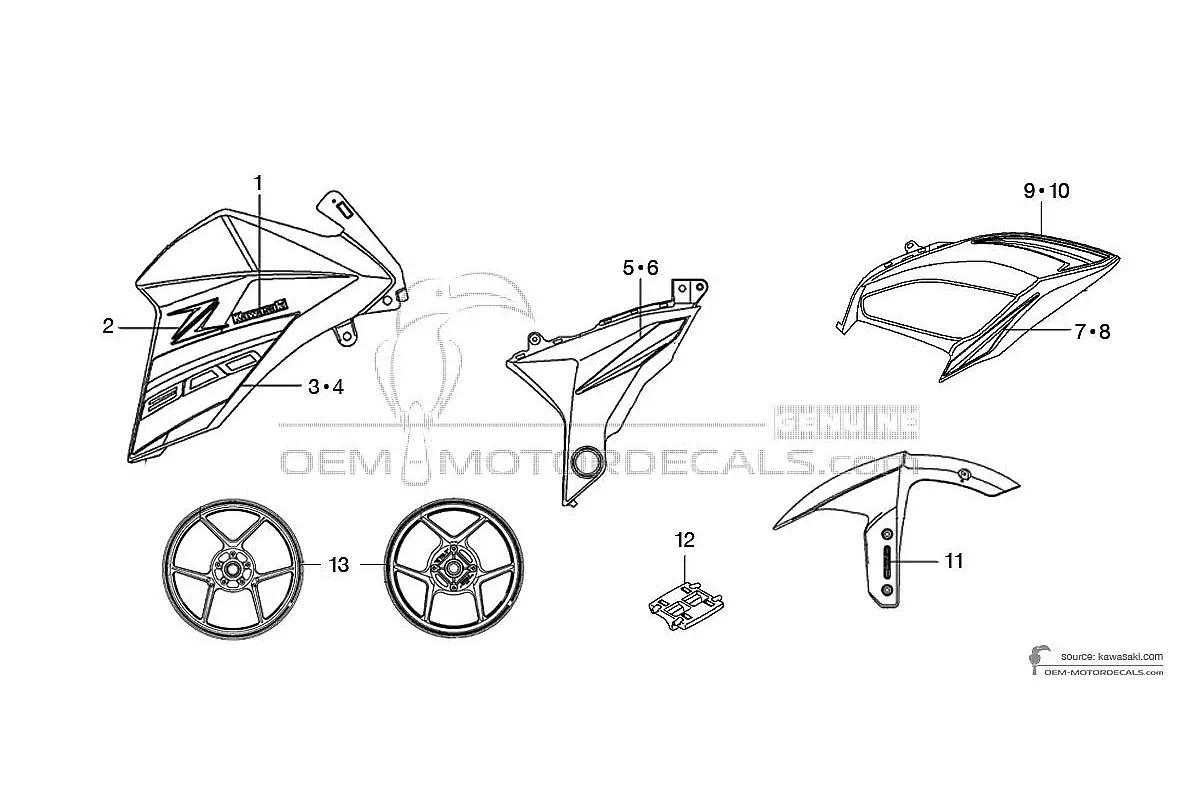 Decals for Kawasaki Z800 2016 - Red • Kawasaki OEM Decals