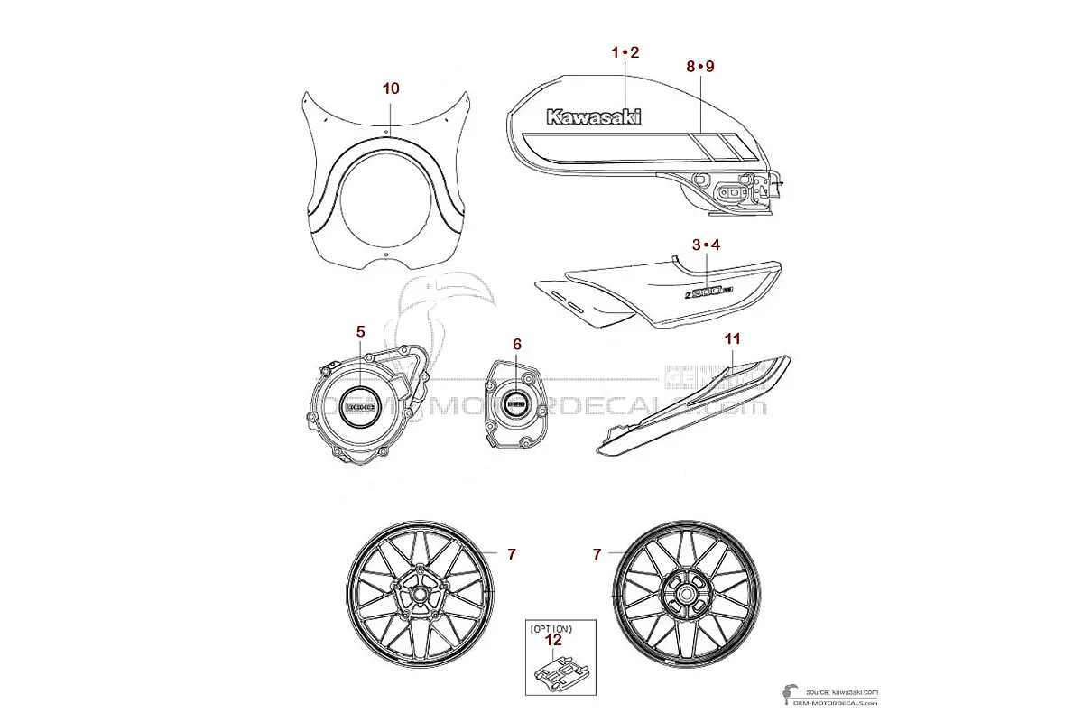 Pegatinas para Kawasaki Z900RS CAFE 2019 - Gris • Kawasaki Pegatinas OEM