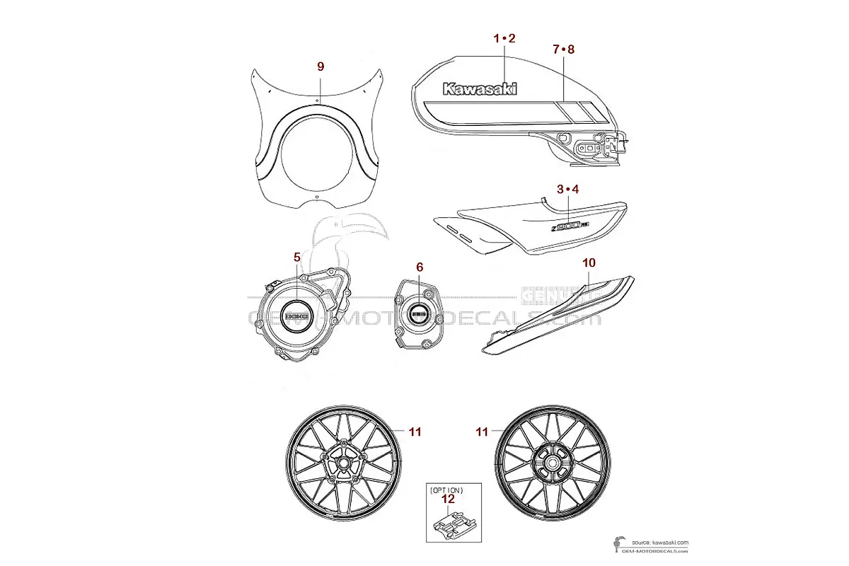 Aufkleber für Kawasaki Z900RS CAFE 2019 - Grün • Kawasaki OEM-Aufkleber