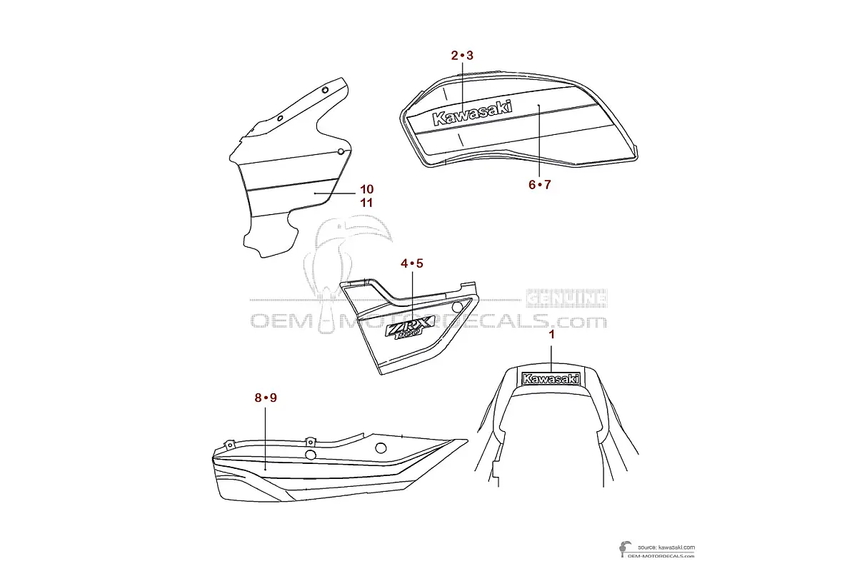 Autocollants pour Kawasaki ZRX1100 2000 - Vert • Kawasaki Autocollants OEM