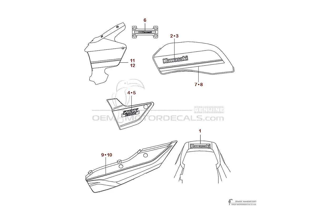 Adesivi per Kawasaki ZRX1200R 2006 - Verde • Kawasaki Adesivi OEM