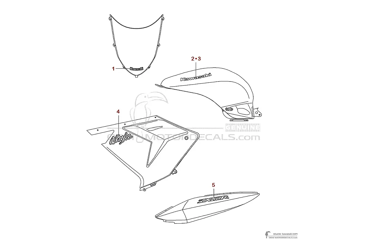 Stickers voor Kawasaki ZX10R 2005 - Zwart • Kawasaki OEM Stickers
