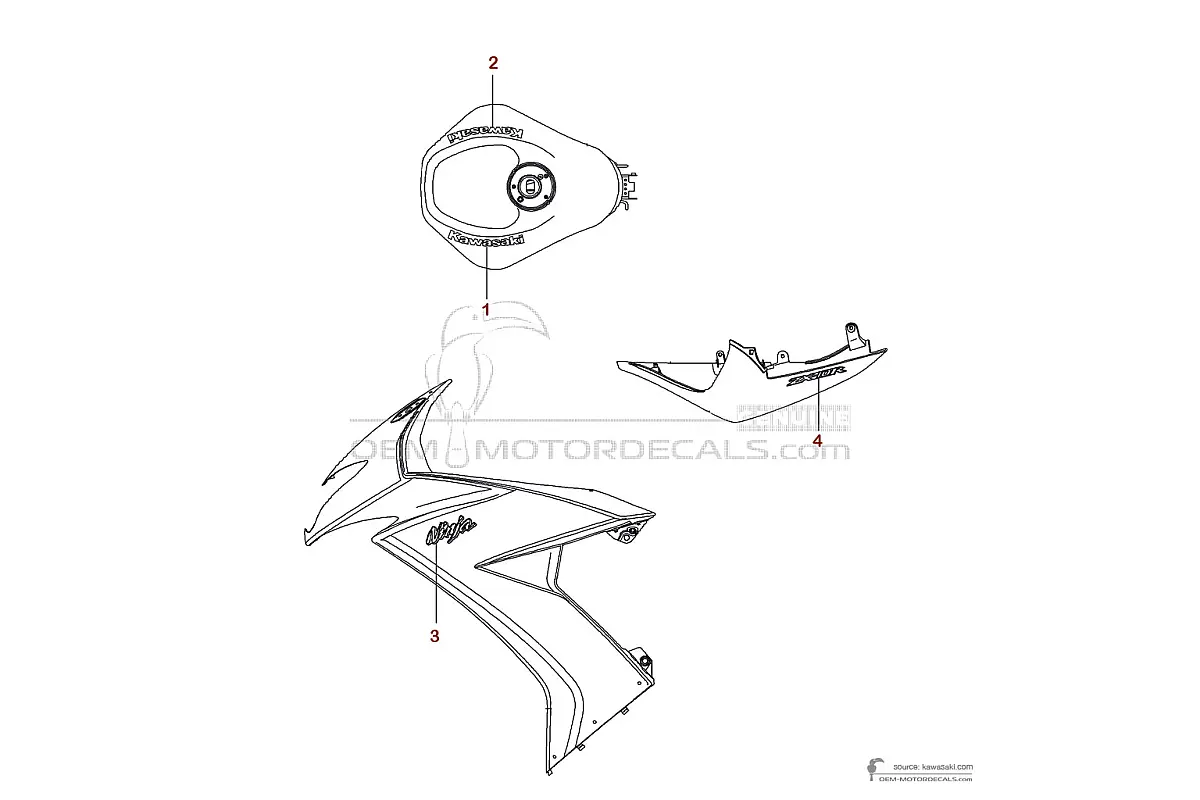 Stickers voor Kawasaki ZX10R 2009 - Zwart • Kawasaki OEM Stickers