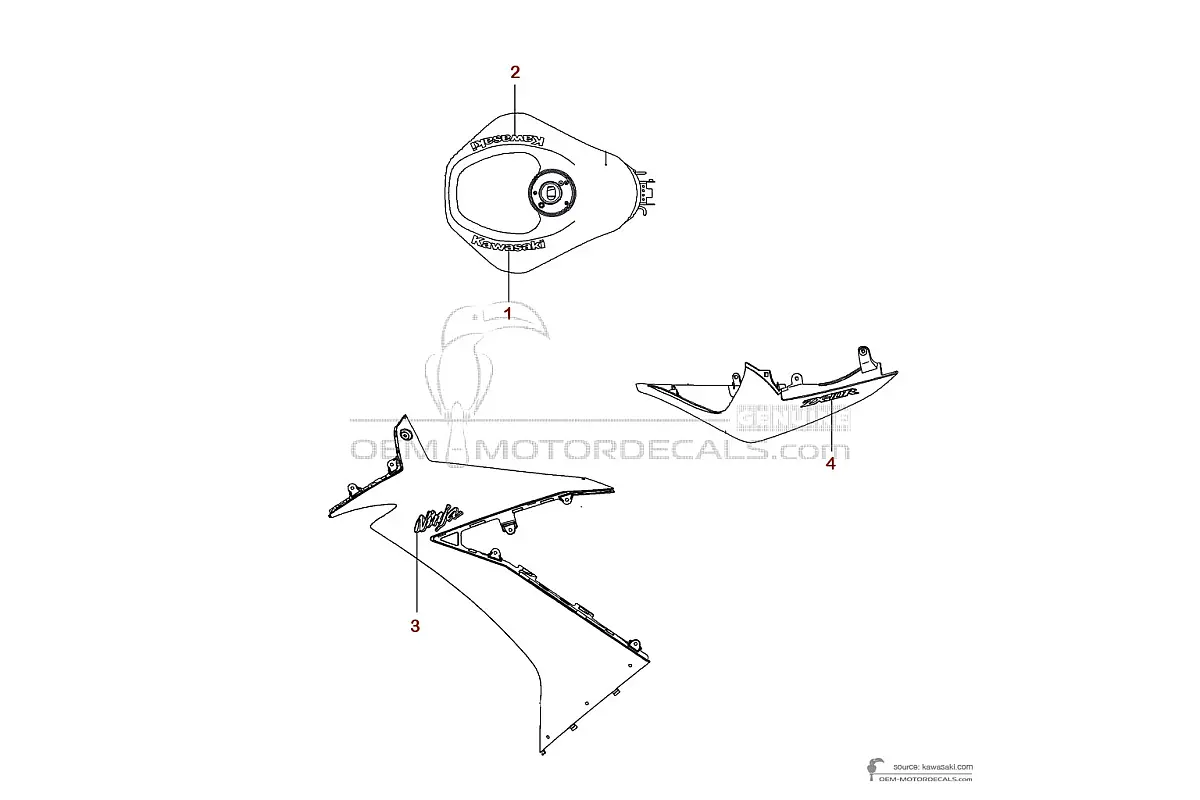 Stickers voor Kawasaki ZX10R 2010 - Zwart • Kawasaki OEM Stickers