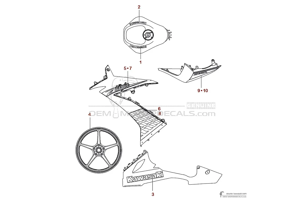 Naklejki do Kawasaki ZX10R 2010 - Zielony • Kawasaki Naklejki OEM