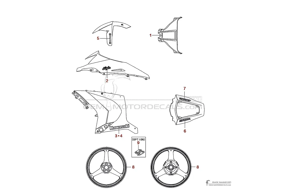 Stickers voor Kawasaki ZX10R 2011 - Zwart • Kawasaki OEM Stickers