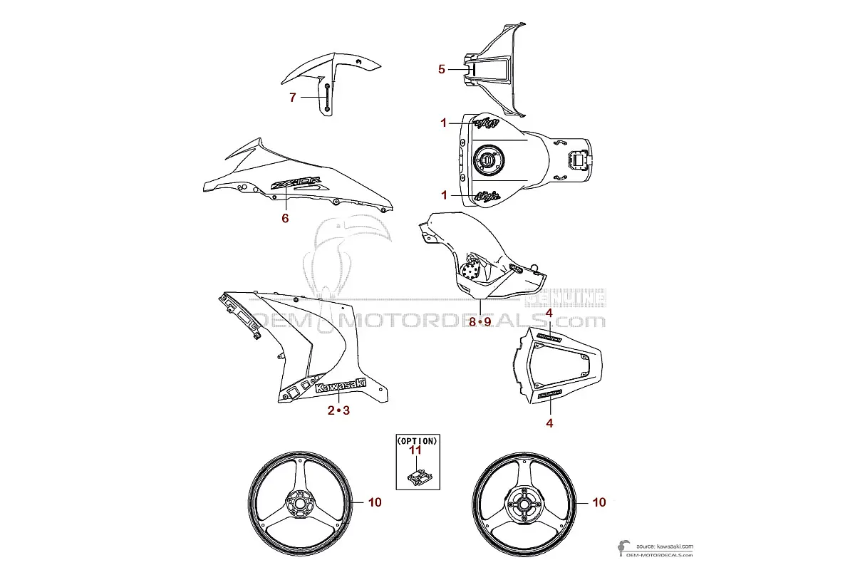 Naklejki do Kawasaki ZX10R 2012 - Zielony • Kawasaki Naklejki OEM