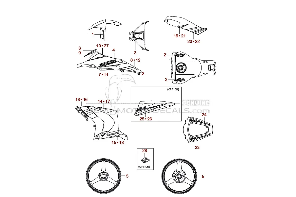 Decals for Kawasaki ZX10R 2015 - Green • Kawasaki OEM Decals