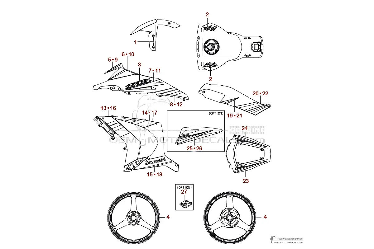 Stickers voor Kawasaki ZX10R 2015 - Zwart • Kawasaki OEM Stickers