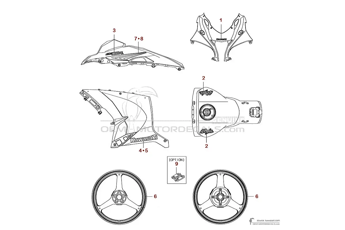 Pegatinas para Kawasaki ZX10R 2017 - Blanco • Kawasaki Pegatinas OEM