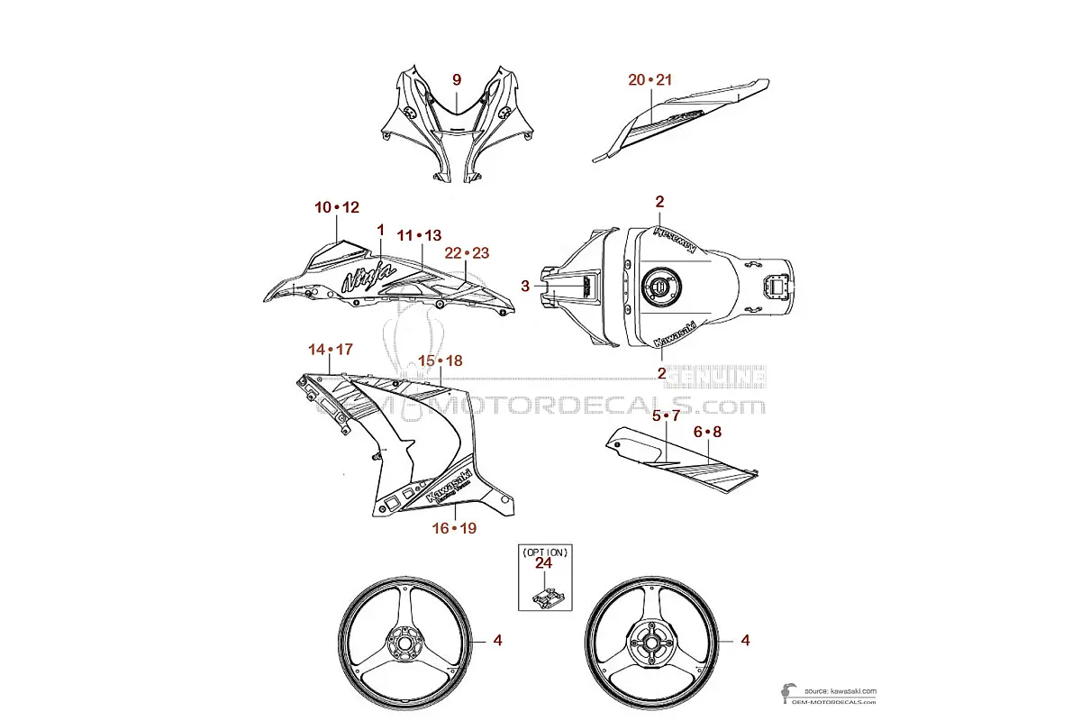 Pegatinas para Kawasaki ZX10R 2018 - Verde • Kawasaki Pegatinas OEM