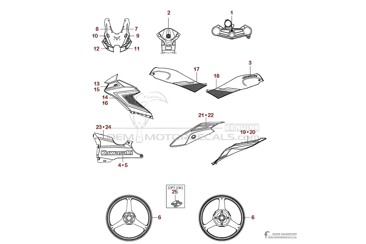 Stickers voor Kawasaki ZX10R 2021 - Zwart • Kawasaki OEM Stickers