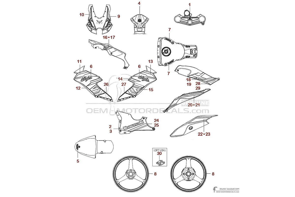 Autocollants pour Kawasaki ZX10R 2023 - Vert • Kawasaki Autocollants OEM