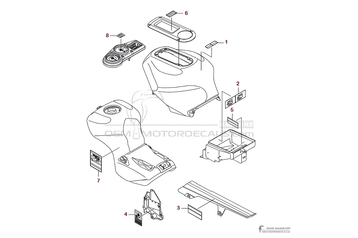 Aufkleber für Kawasaki ZX12R - Vorsichtsetiketten • Kawasaki OEM-Aufkleber