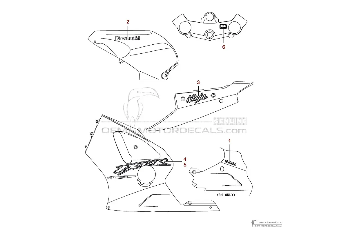 Aufkleber für Kawasaki ZX12R 2000 - Rot • Kawasaki OEM-Aufkleber