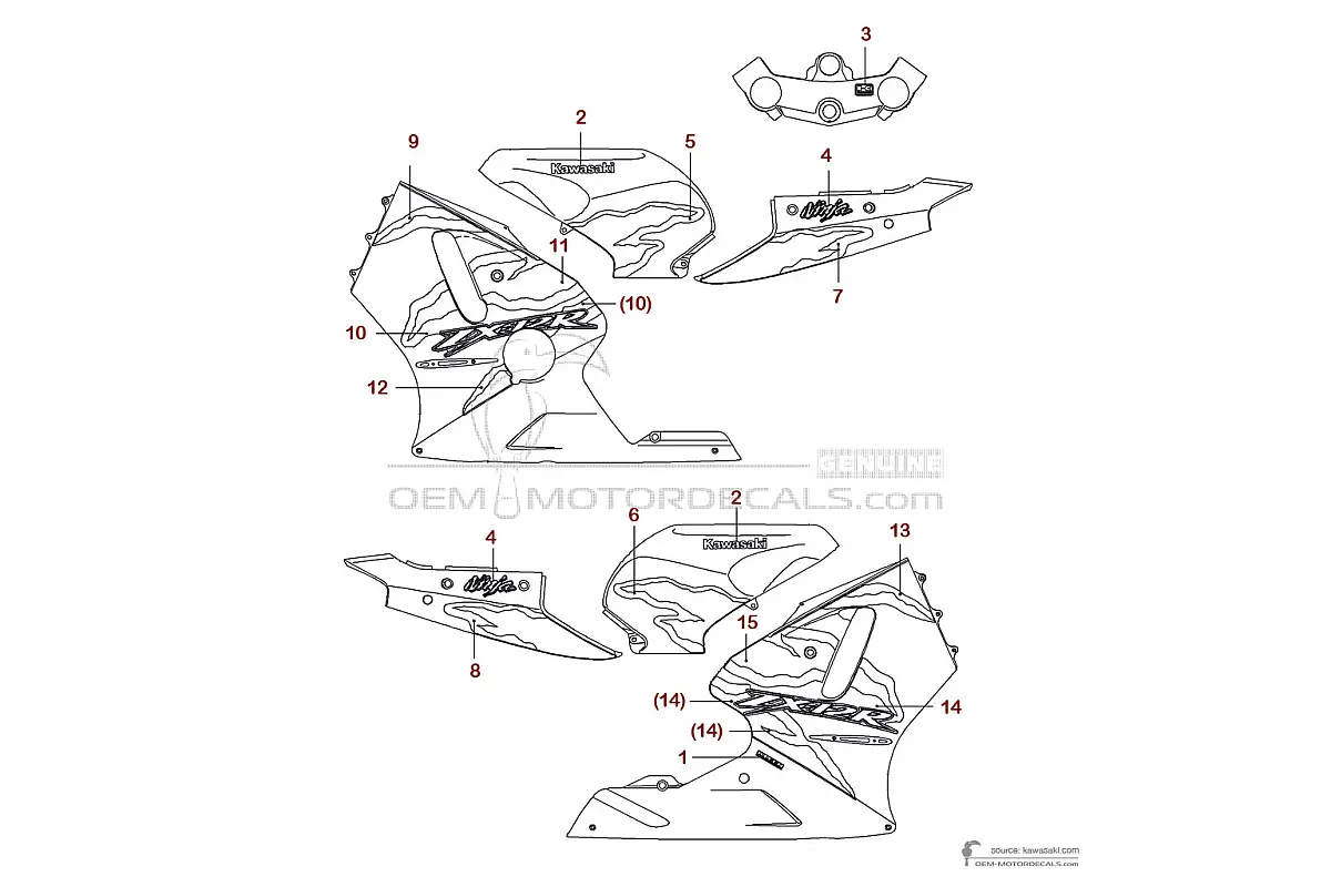 Decals for Kawasaki ZX12R 2001 - Red • Kawasaki OEM Decals