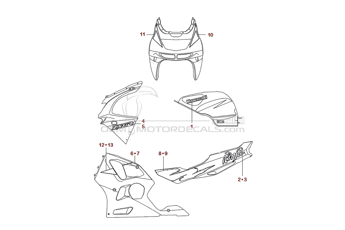 Naklejki do Kawasaki ZX6R 1995 - Zielony • Kawasaki Naklejki OEM