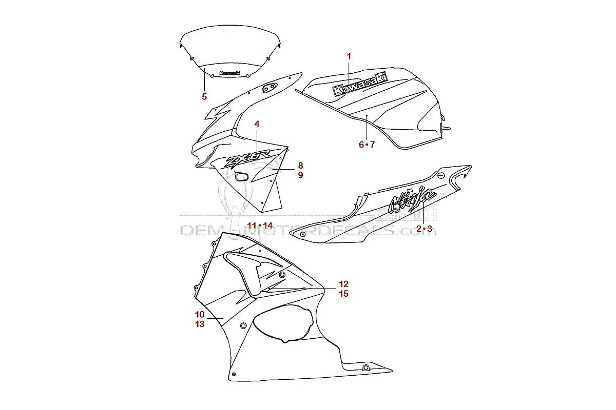 Naklejki do Kawasaki ZX6R 1998 - Zielony • Kawasaki Naklejki OEM