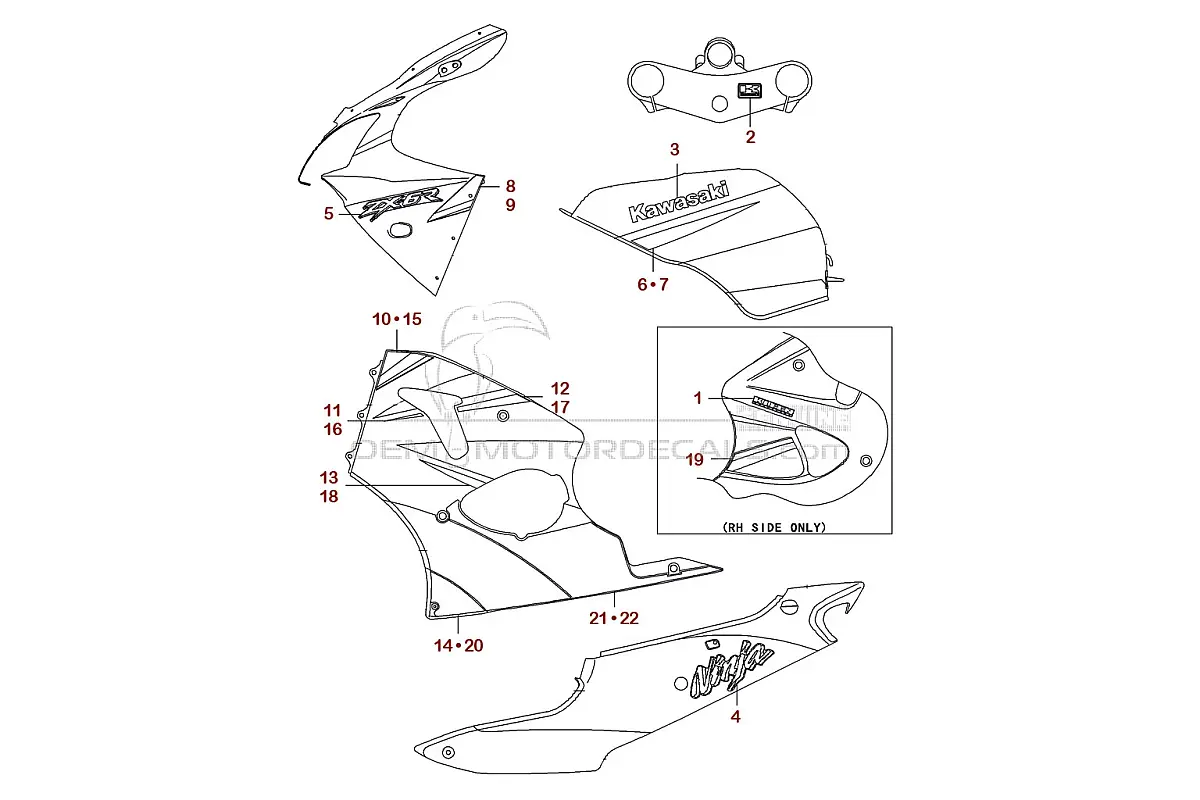Stickers voor Kawasaki ZX6R 2000 - Zilver • Kawasaki OEM Stickers