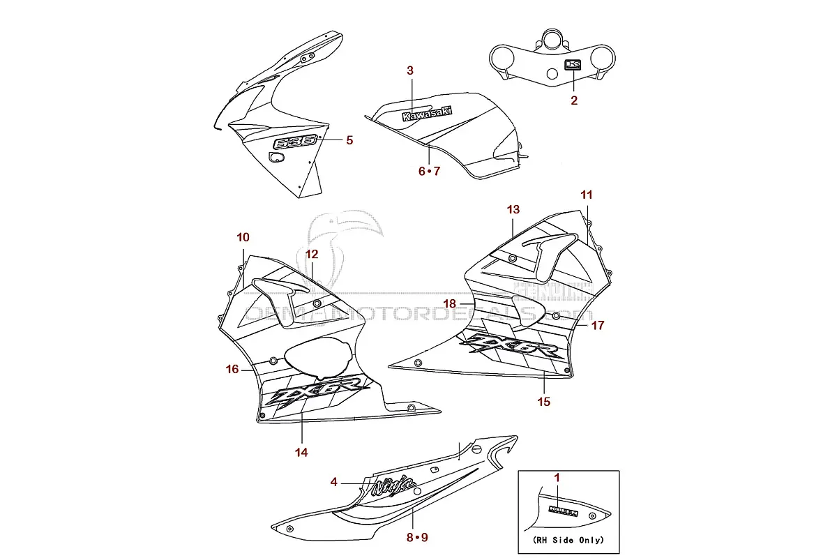 Aufkleber für Kawasaki ZX6R 2002 - Grün • Kawasaki OEM-Aufkleber
