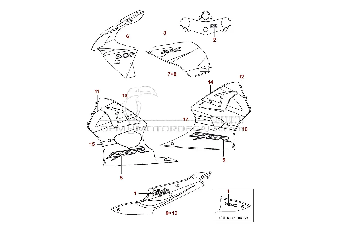 Naklejki do Kawasaki ZX6R 2002 - Czerwony • Kawasaki Naklejki OEM