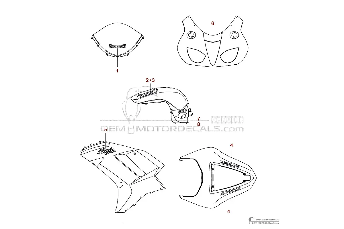 Adesivi per Kawasaki ZX6R 2007 - Verde • Kawasaki Adesivi OEM