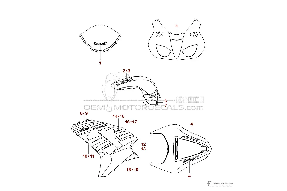 Autocollants pour Kawasaki ZX6R 2008 - Vert • Kawasaki Autocollants OEM