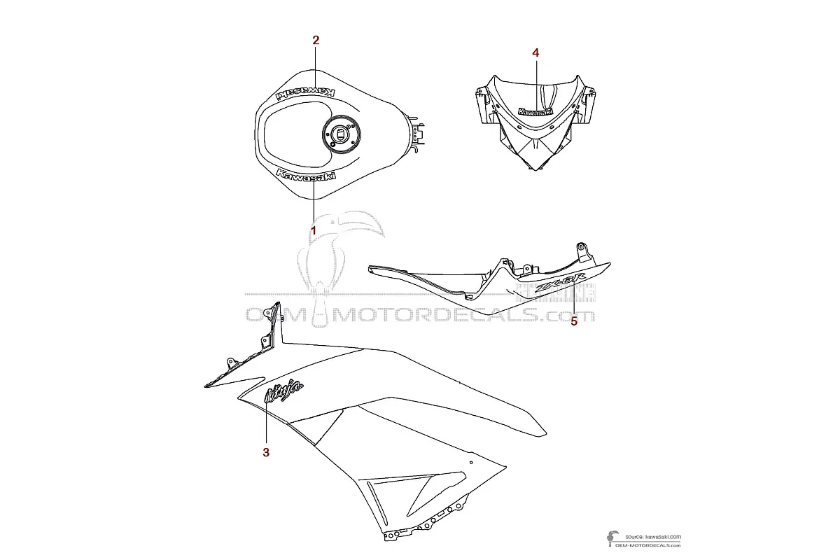Stickers voor Kawasaki ZX6R 2009 - Zwart • Kawasaki OEM Stickers