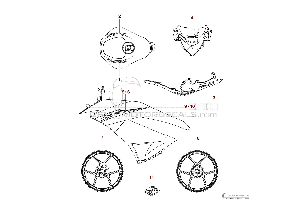 Naklejki do Kawasaki ZX6R 2010 - Zielony • Kawasaki Naklejki OEM